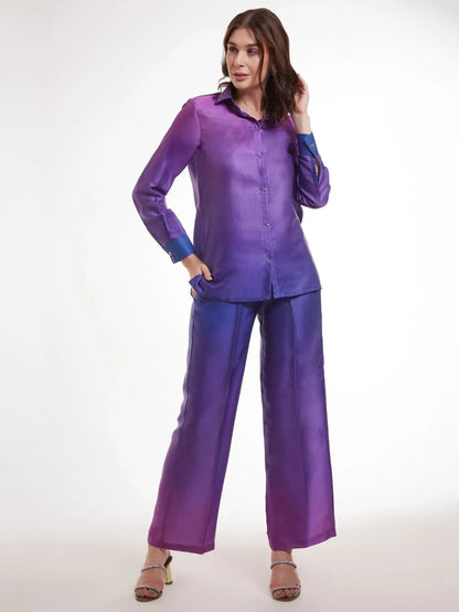 Wonderful Ombre Purple Satin Party Wear Co-Ord Set