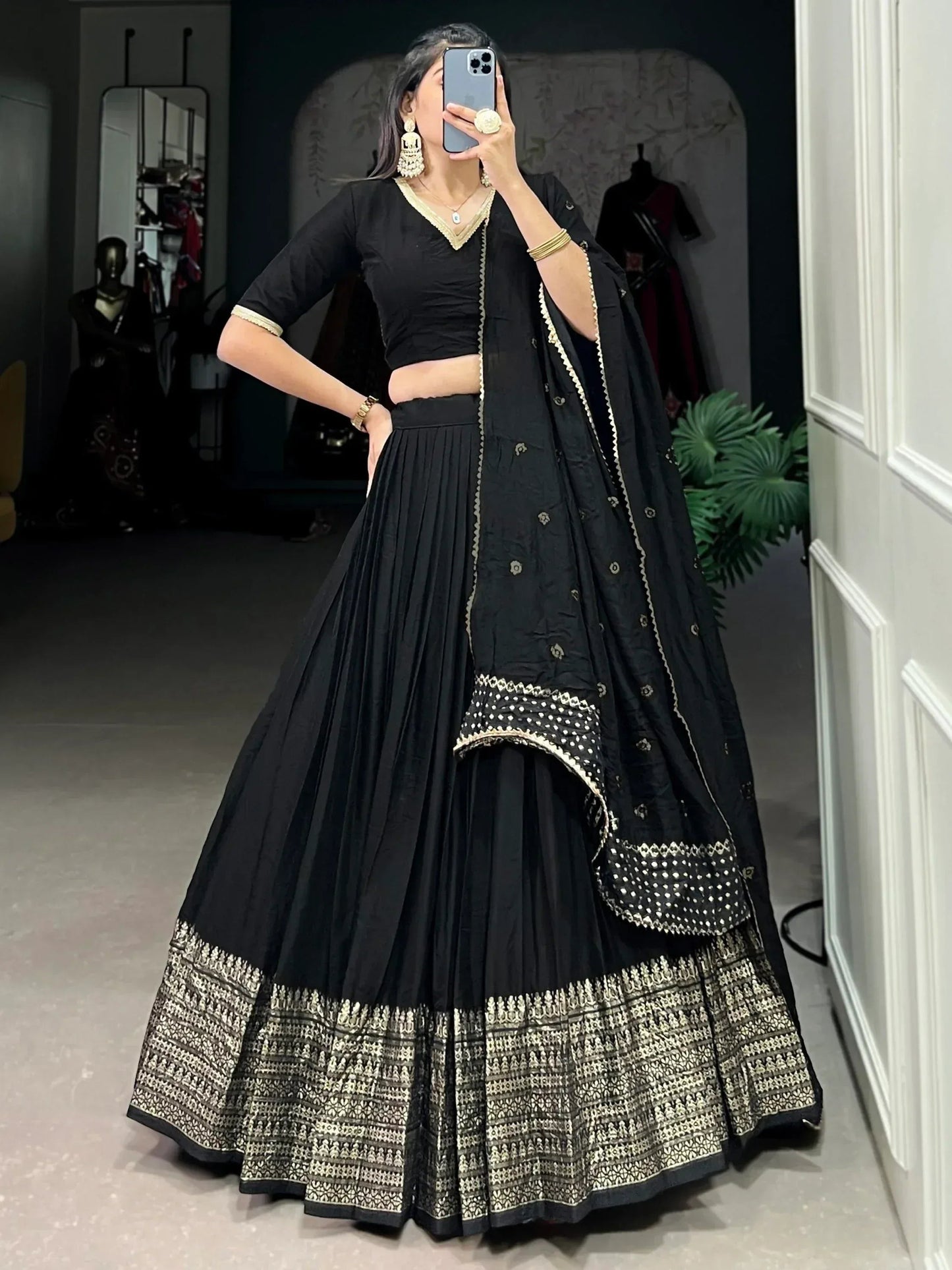 Black Zari Weaving Chanderi Silk Event Wear Lehenga Choli