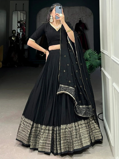 Black Zari Weaving Chanderi Silk Event Wear Lehenga Choli
