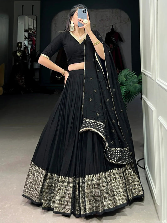 Black Zari Weaving Chanderi Silk Event Wear Lehenga Choli