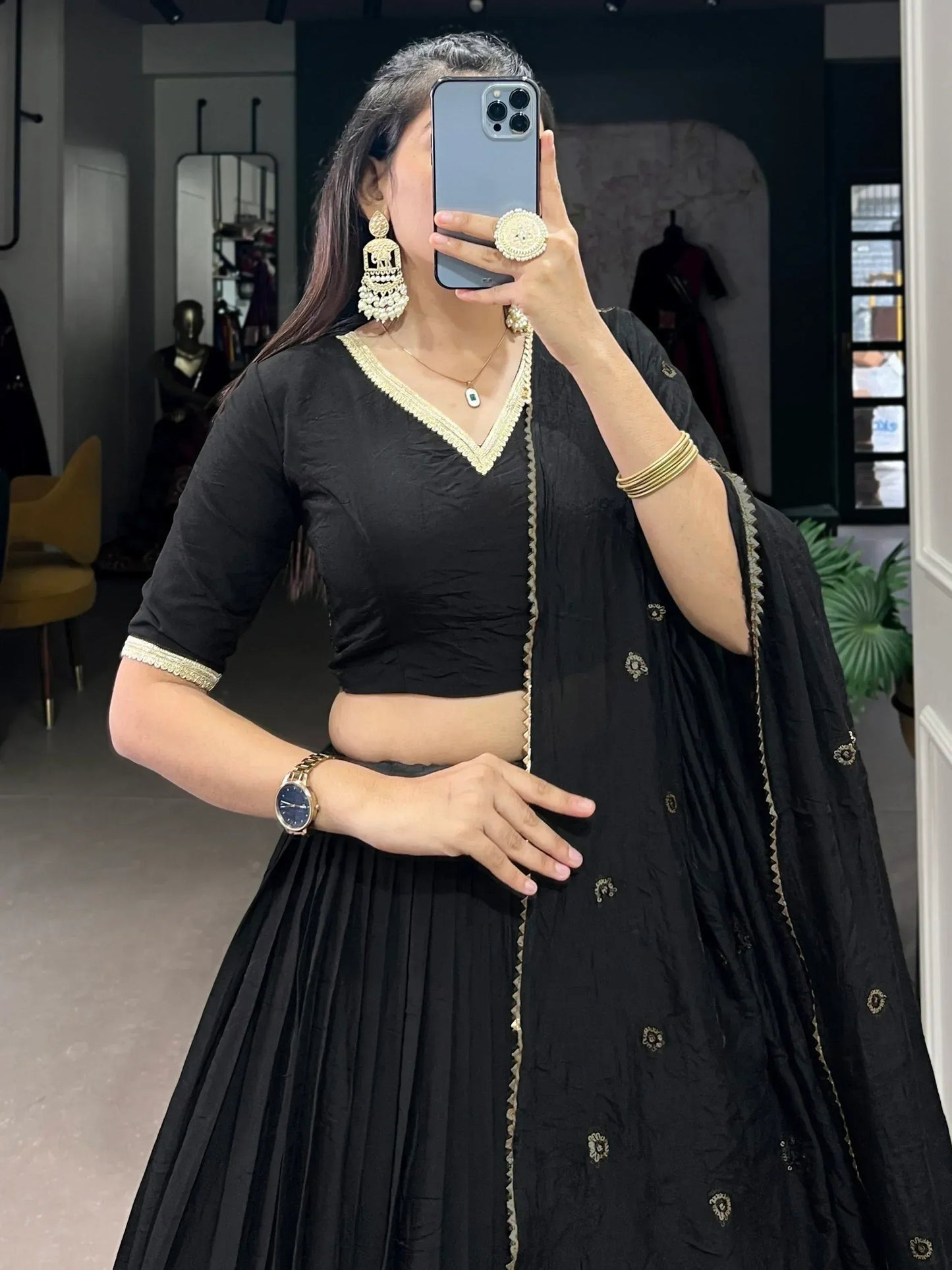Black Zari Weaving Chanderi Silk Event Wear Lehenga Choli
