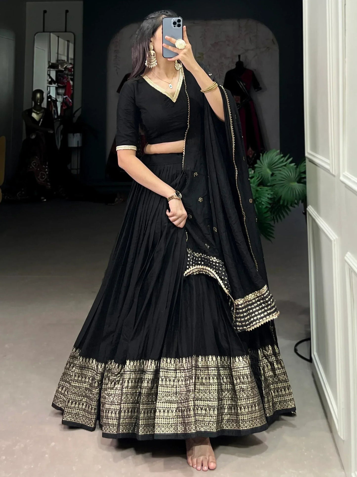 Black Zari Weaving Chanderi Silk Event Wear Lehenga Choli