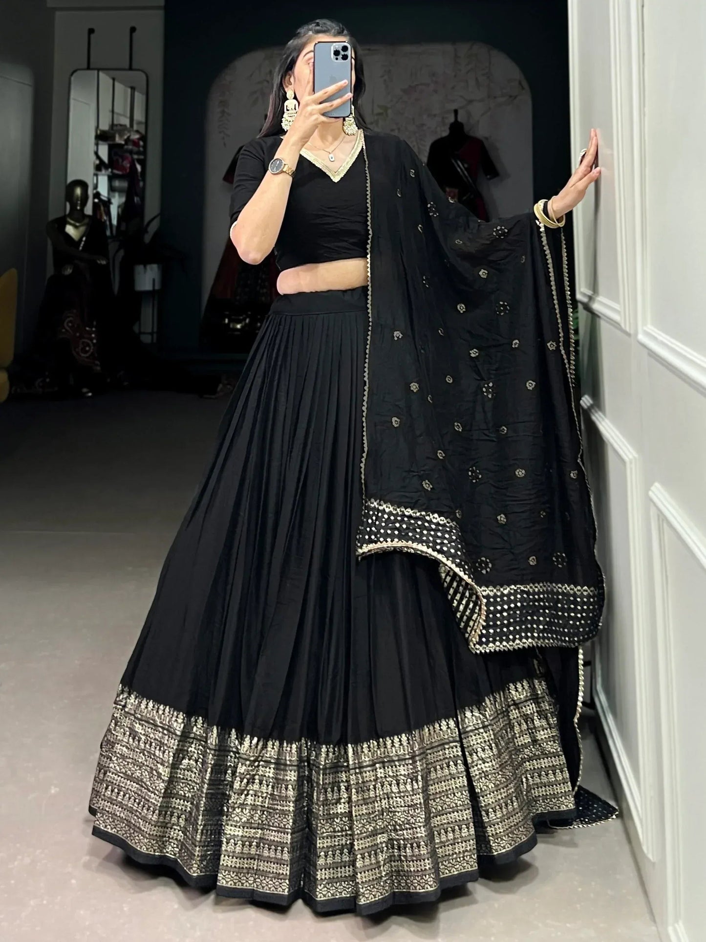 Black Zari Weaving Chanderi Silk Event Wear Lehenga Choli