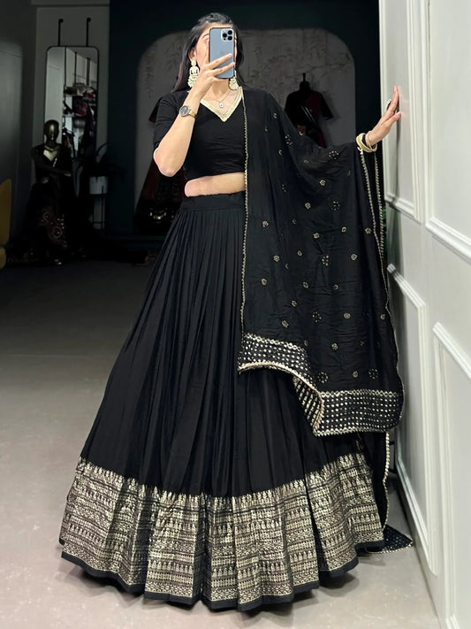 Black Zari Weaving Chanderi Silk Event Wear Lehenga Choli