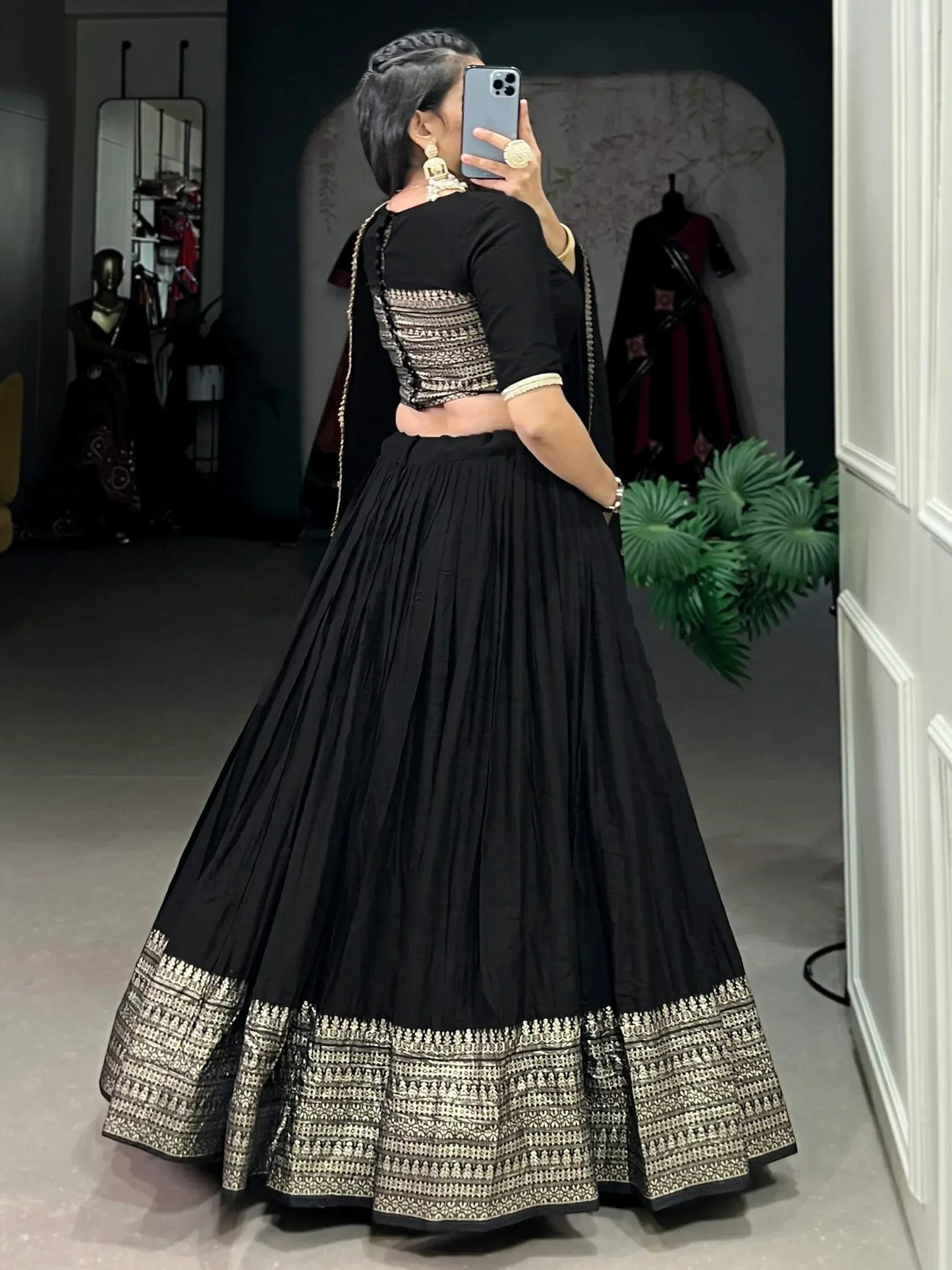 Black Zari Weaving Chanderi Silk Event Wear Lehenga Choli