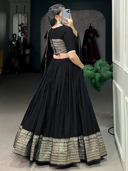Black Zari Weaving Chanderi Silk Event Wear Lehenga Choli