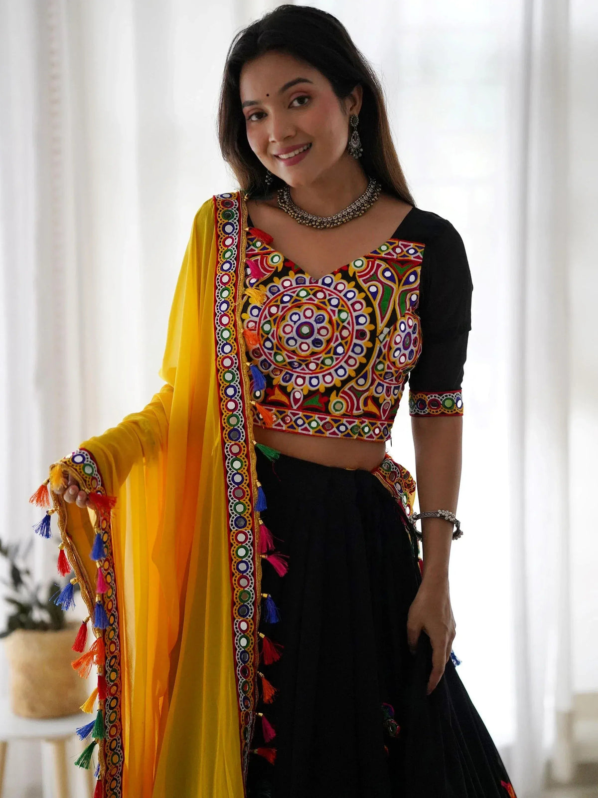 Black Georgette Mirror Work Navratri Wear Lehenga Choli