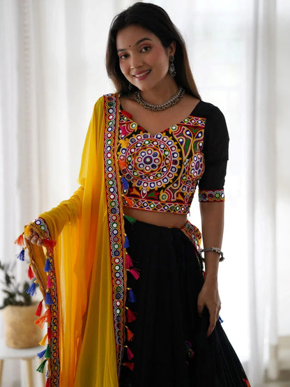 Black Georgette Mirror Work Navratri Wear Lehenga Choli