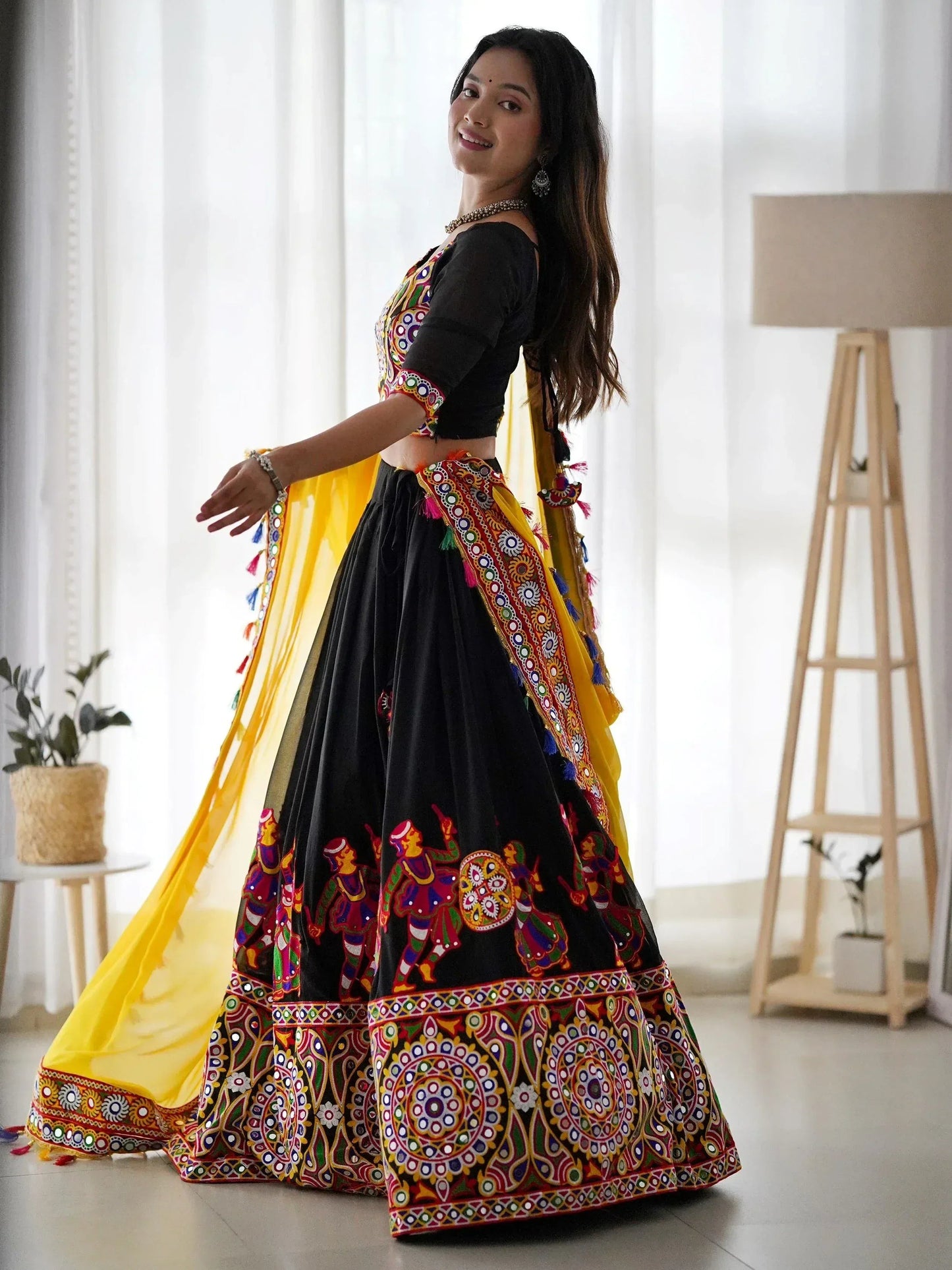 Black Georgette Mirror Work Navratri Wear Lehenga Choli
