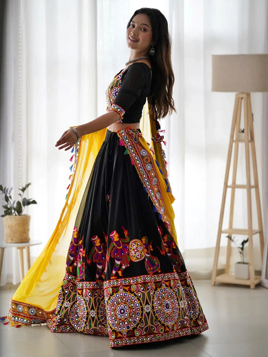 Black Georgette Mirror Work Navratri Wear Lehenga Choli