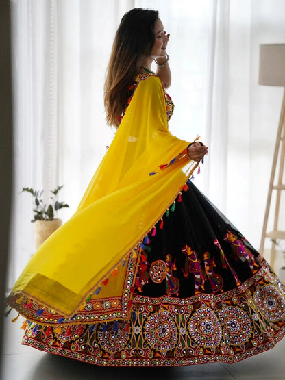Black Georgette Mirror Work Navratri Wear Lehenga Choli