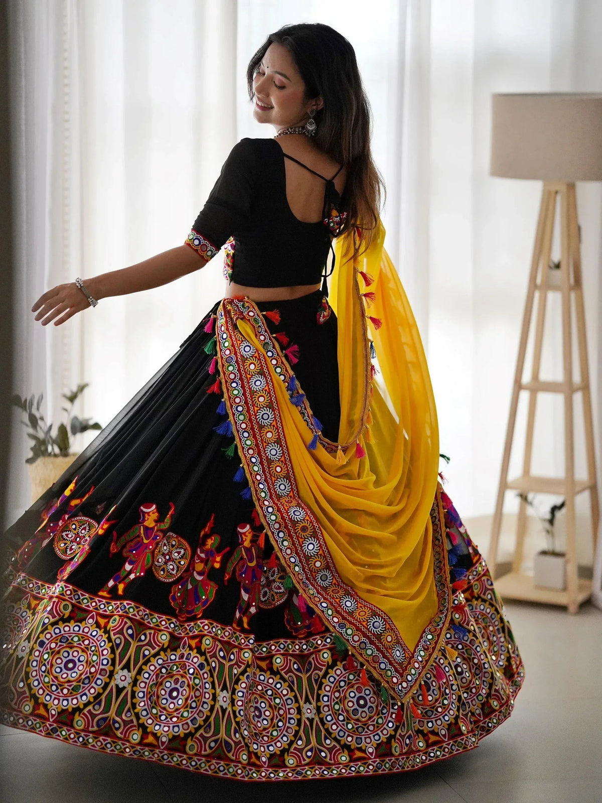 Black Georgette Mirror Work Navratri Wear Lehenga Choli