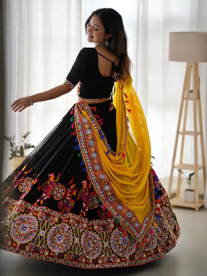 Black Georgette Mirror Work Navratri Wear Lehenga Choli