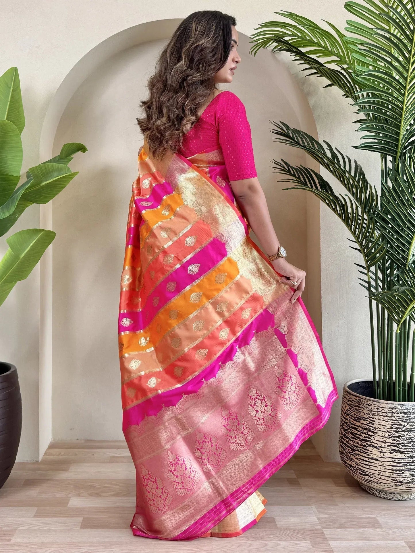 Multi-Color Zari Weaving Banarasi Silk Festival Wear Saree