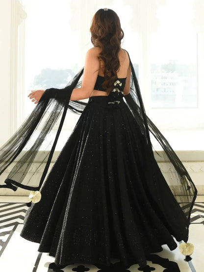 Sweet Black Sequins Georgette Reception Wear Lehenga Choli