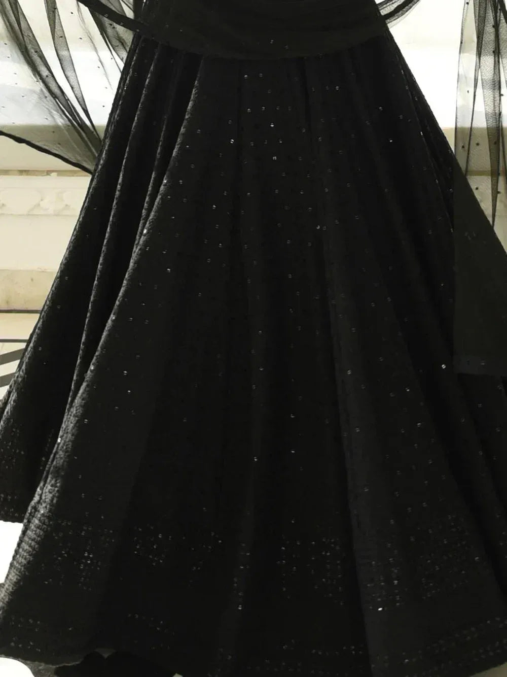 Sweet Black Sequins Georgette Reception Wear Lehenga Choli