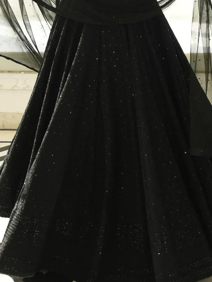 Sweet Black Sequins Georgette Reception Wear Lehenga Choli