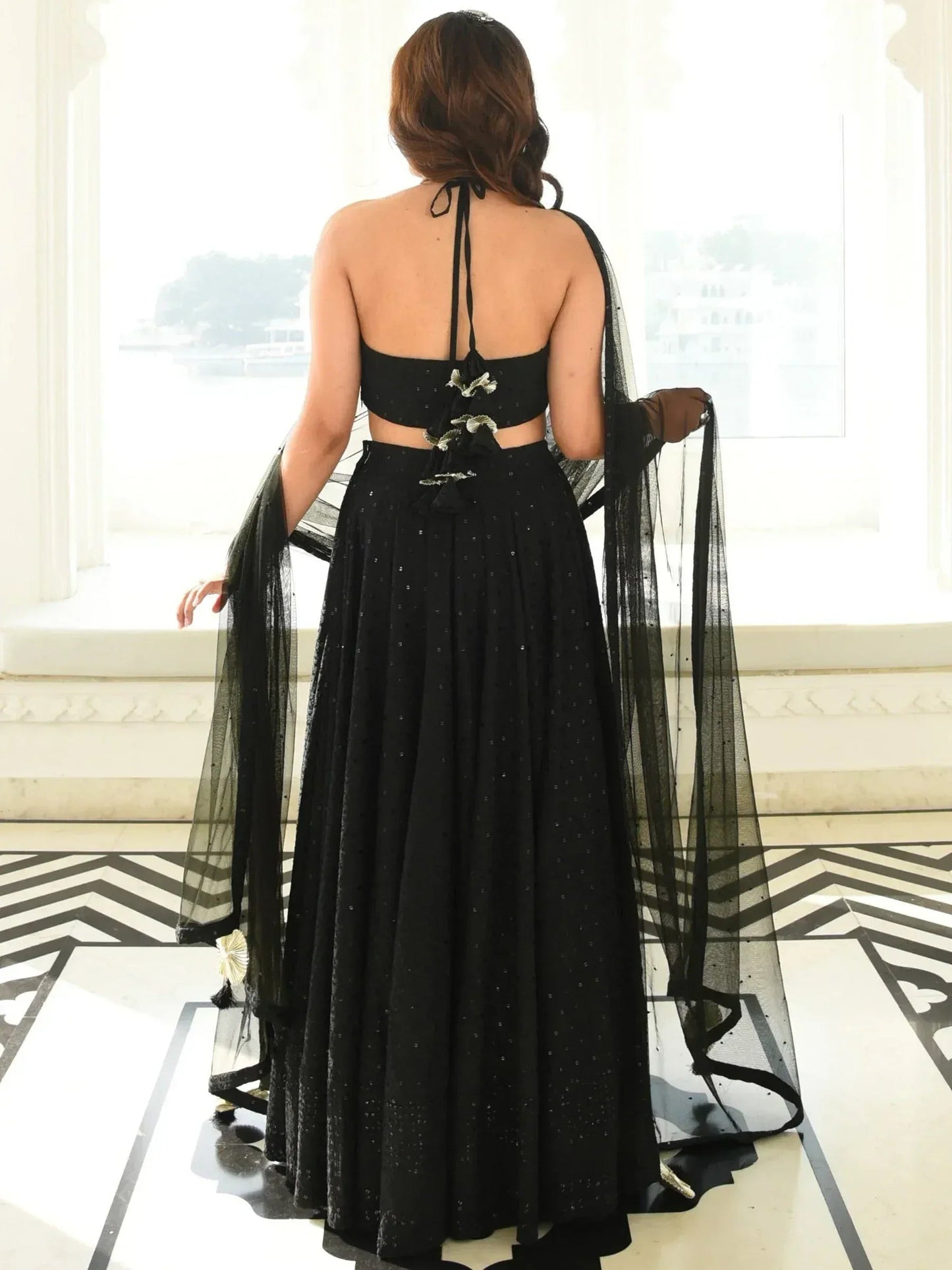 Sweet Black Sequins Georgette Reception Wear Lehenga Choli